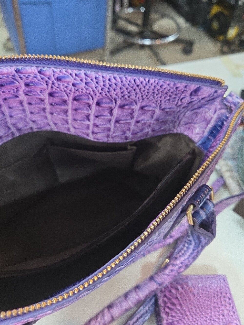 Purple Croc-Embossed Tote Bag with Removable Wallet - Picture 7 of 7